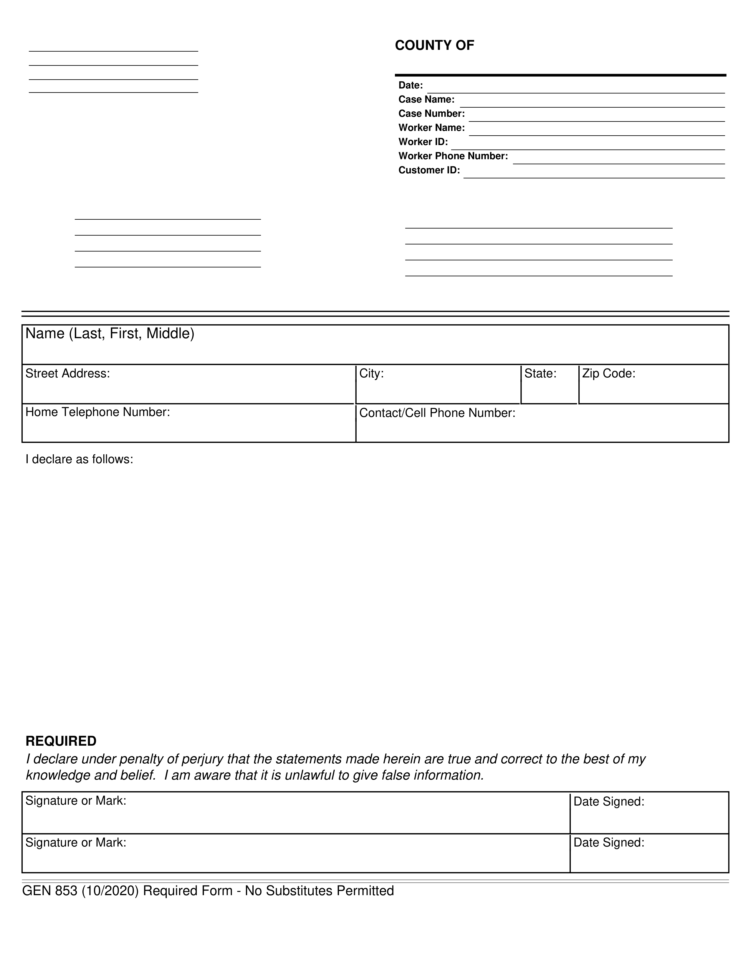 Sworn Statement Form Example