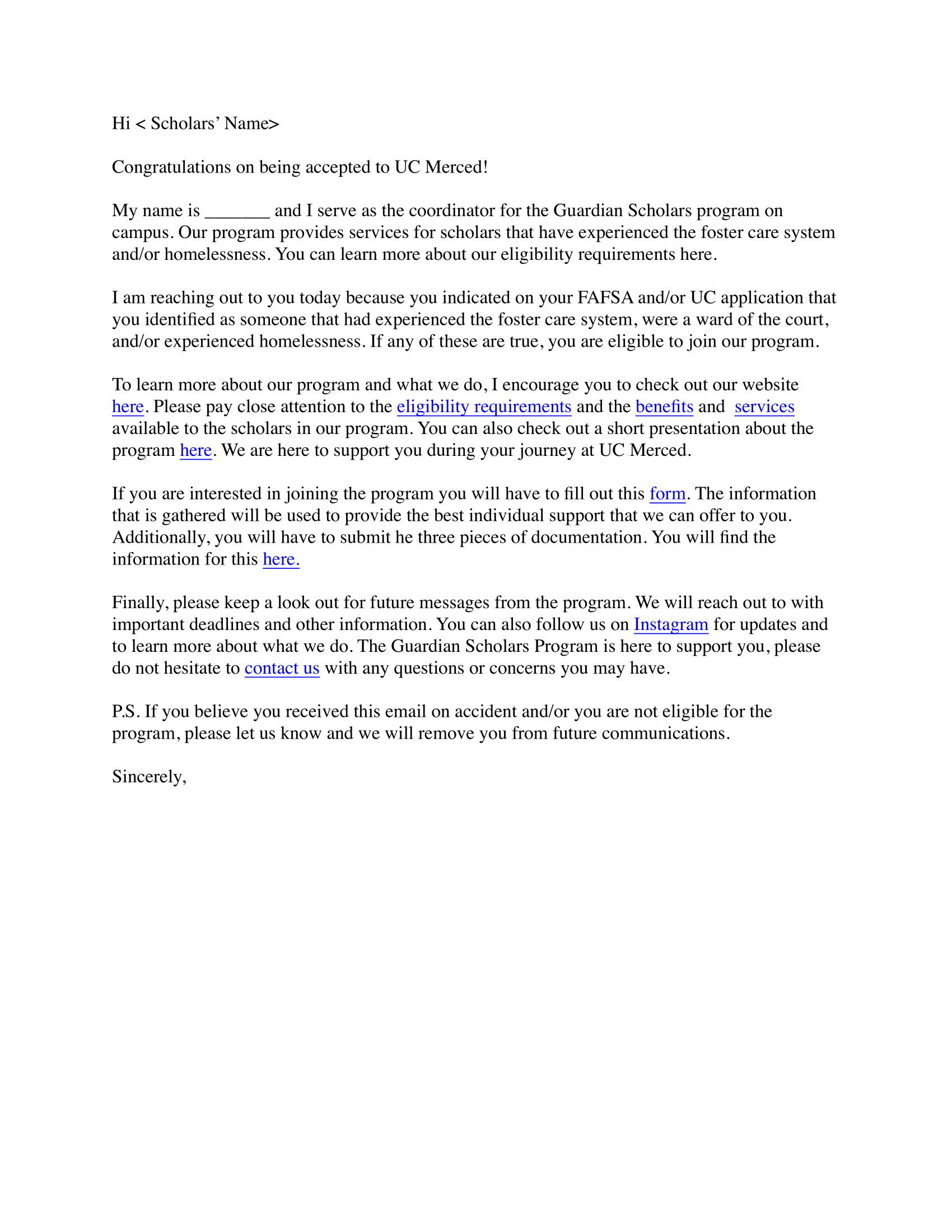 GSP Congratulations Letter Page 1