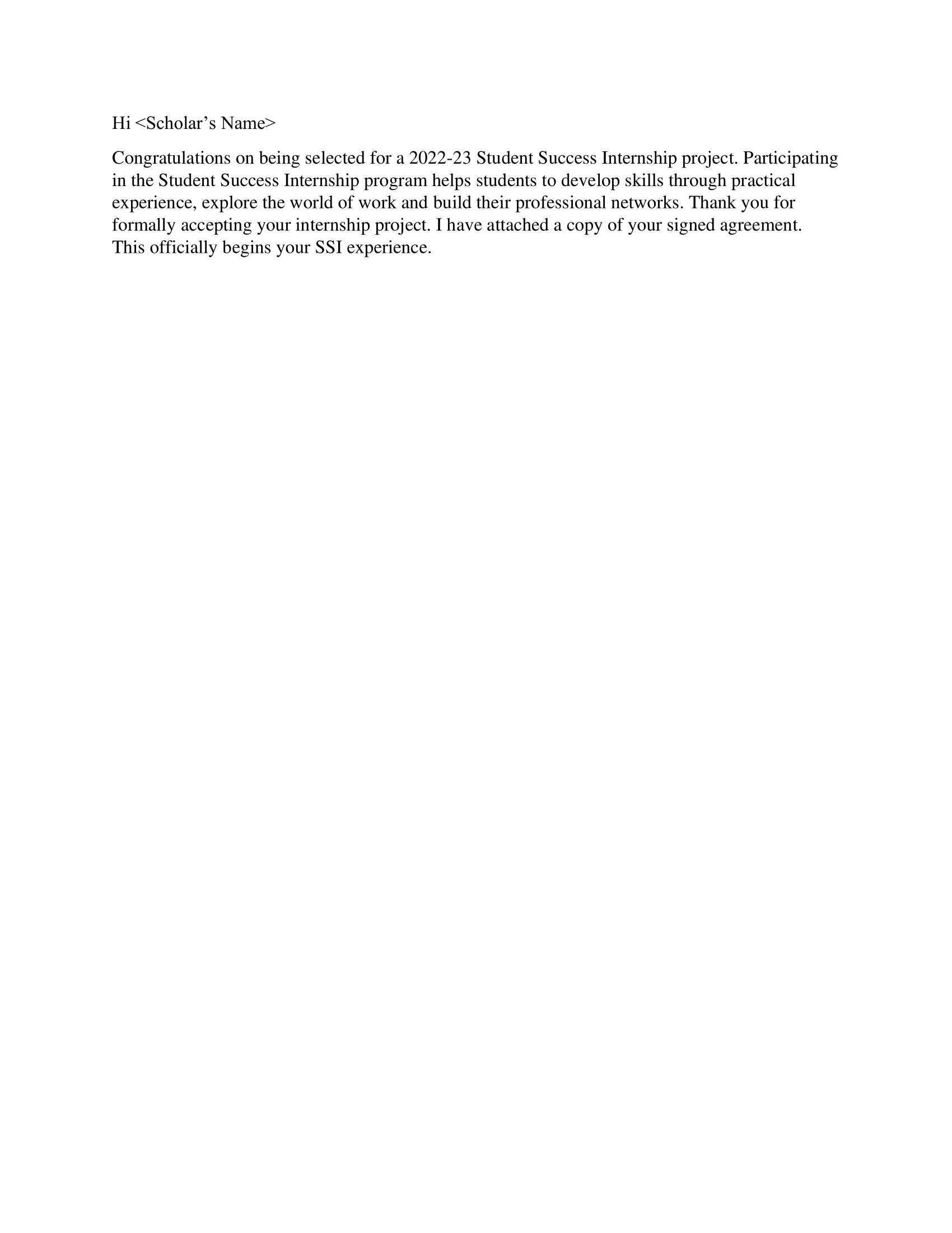 Student Success Welcome Email Example