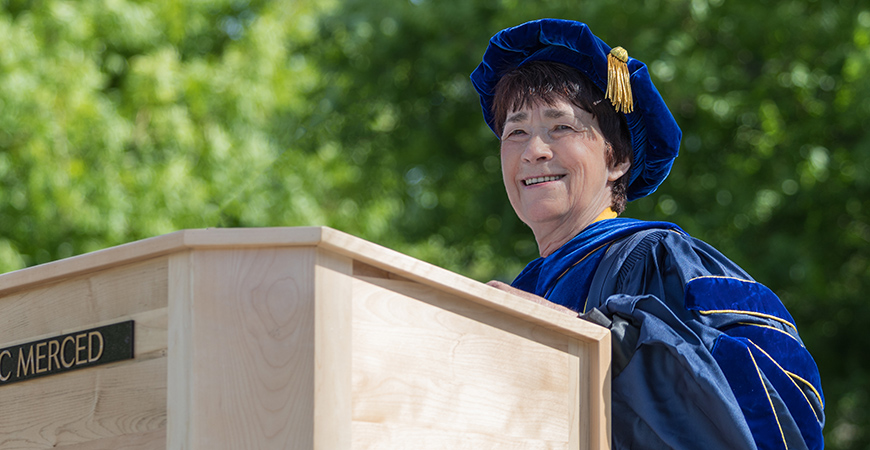 Chancellor Dorothy Leland delivered the keynote address at UC Merced's commencement ceremonies May 18 and 19.