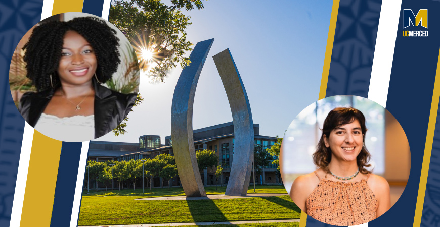 image with two people with brown/black hair and the Beginnings sculture