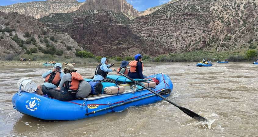 Participants in a Secure Water Future expedition raft on the Green River in Utah.