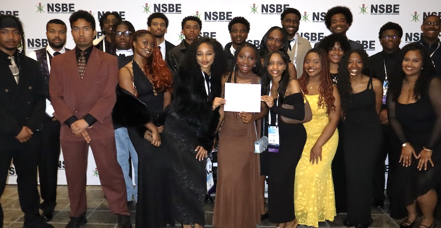 Members of UC Merced's National Society of Black Engineers pose with their certificate at the convention in Baltimore.